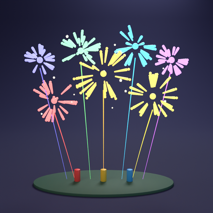 Rainbow Fireworks in 3D